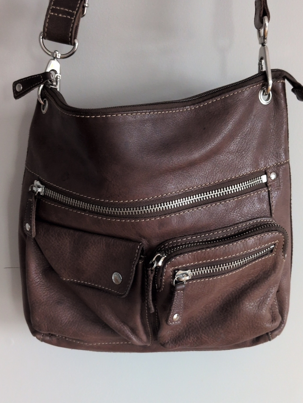 Vintage Fossil Brown Genuine Leather Multi Pocket Crossbody Bag Utility Messenge